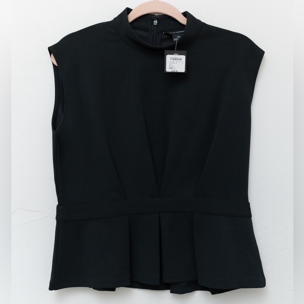 NWT Club Monaco L Black Peplum Tailored Sleeveless Top